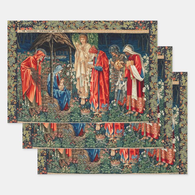 ADORATION OF MAGI Morris,Burne-Jones Christmas Wrapping Paper Sheet (Set)