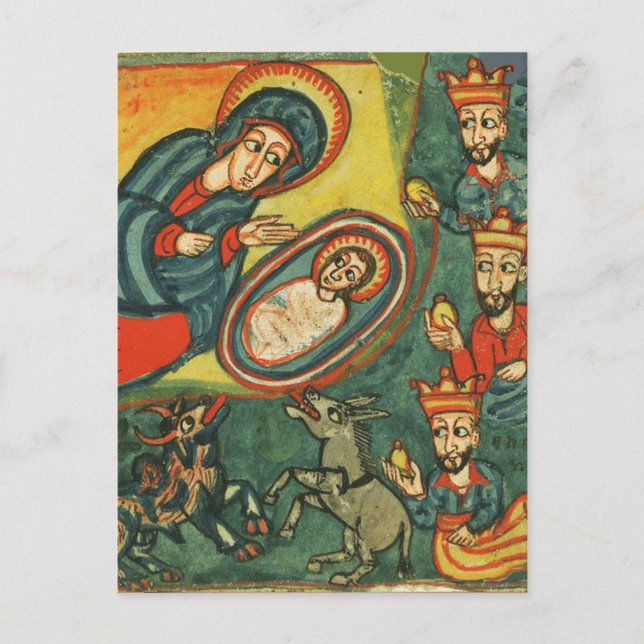 ADORATION OF MAGI, NATIVITY CHRISTMAS PARCHMENT HOLIDAY POSTCARD (Front)