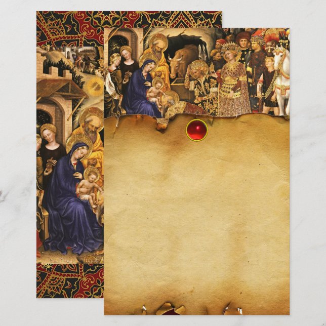 ADORATION OF MAGI ,Nativity Christmas Parchment Stationery (Front/Back)