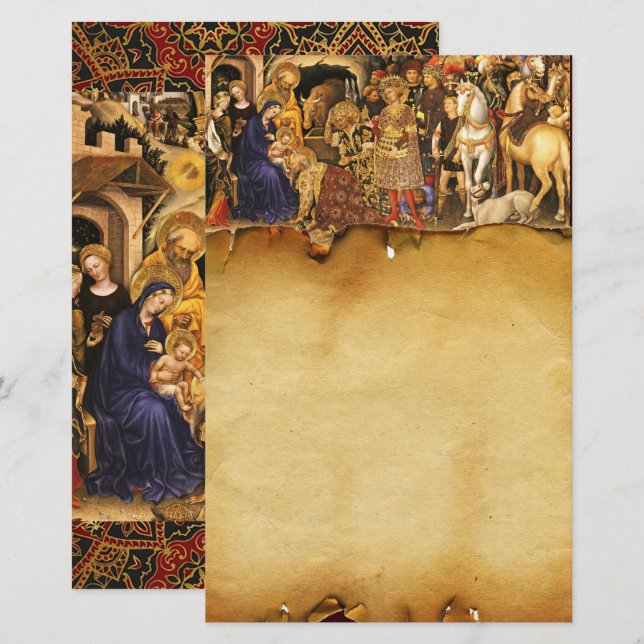 ADORATION OF MAGI ,Nativity Christmas Parchment Stationery (Front/Back)