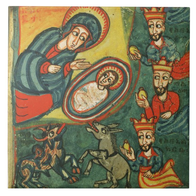 ADORATION OF MAGI NATIVITY CHRISTMAS PARCHMENT TILE (Front)