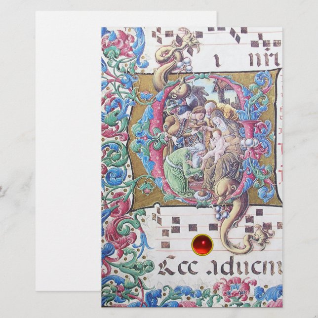 ADORATION OF MAGI , NATIVITY MONOGRAM WITH DOLPHIN STATIONERY (Front/Back)