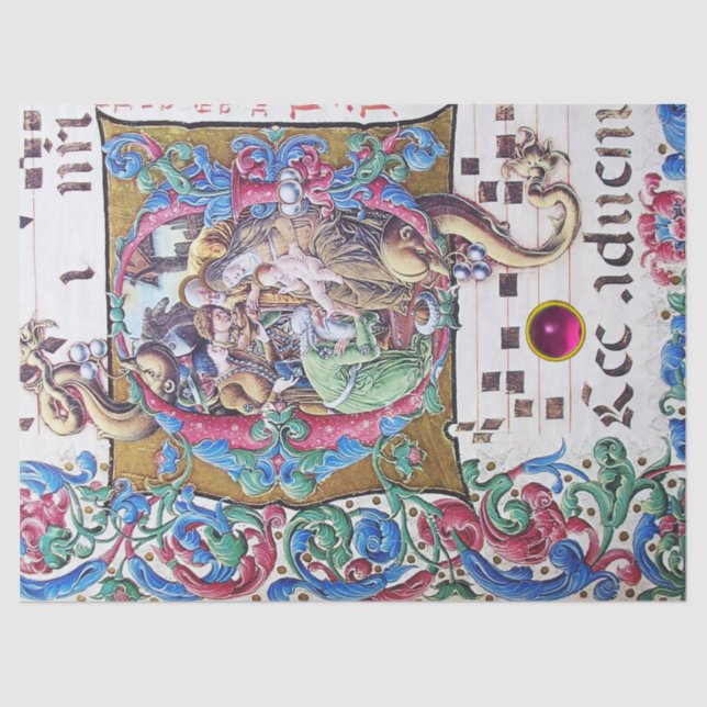 ADORATION OF MAGI , NATIVITY MONOGRAM WITH DOLPHIN TISSUE PAPER (Front)