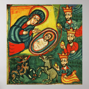 ADORATION OF MAGI ,PRIMITIVE NATIVITY Christmas Poster
