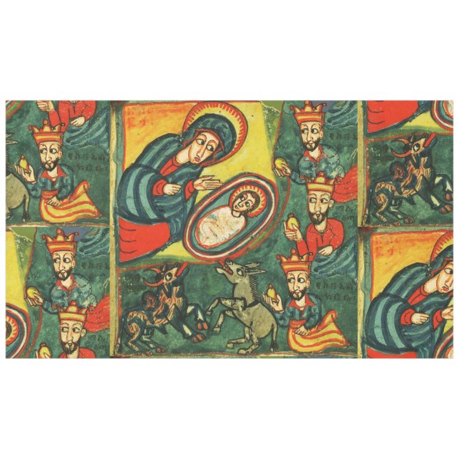 ADORATION OF MAGI ,PRIMITIVE NATIVITY Christmas Tablecloth (Front (Horizontal))