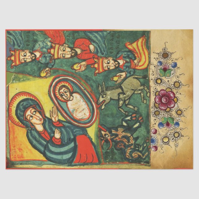 ADORATION OF MAGI, PRIMITIVE NATIVITY Parchment Tissue Paper (Front)