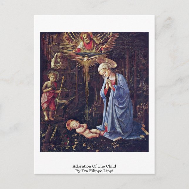 Adoration Of The Child By Fra Filippo Lippi Postcard (Front)