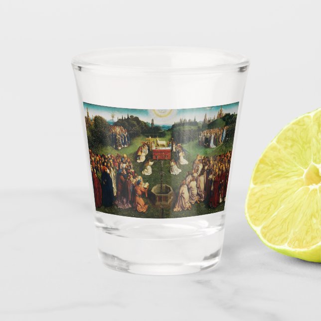 Adoration of the Lamb by Jan van Eyck Shot Glass (Front)