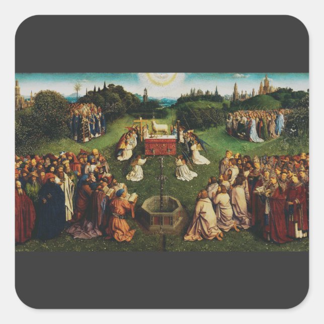 Adoration of the Lamb by Jan van Eyck Square Sticker (Front)