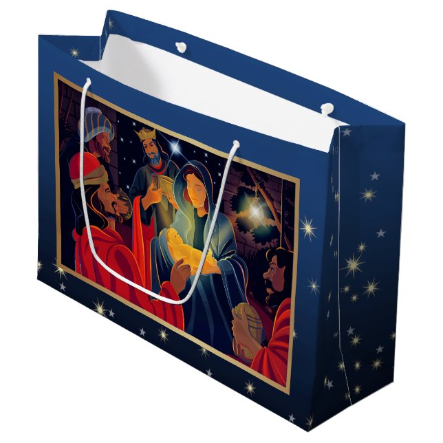 Adoration of the Magi. Custom Christmas Large Gift Bag (Front Angled)