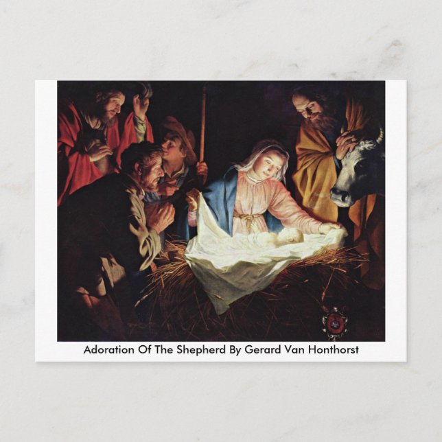 Adoration Of The Shepherd By Gerard Van Honthorst Postcard (Front)