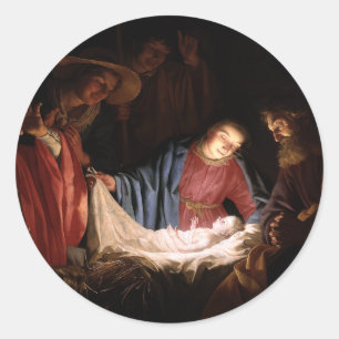 Adoration of the Shepherds by Gerard van Honthorst Classic Round Sticker
