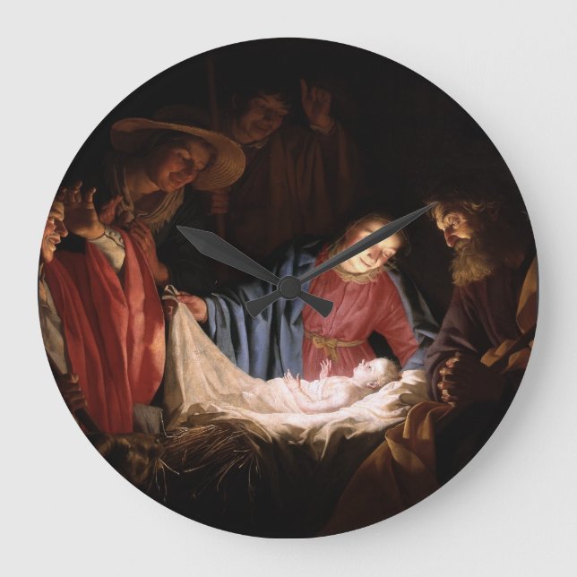 Adoration of the Shepherds by Gerard van Honthorst Large Clock (Front)