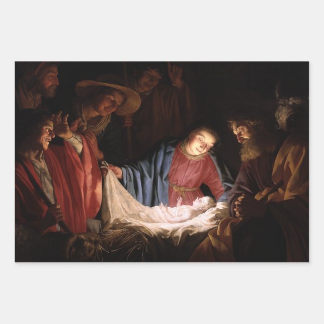 Adoration of the Shepherds by Honthorst Art Wrapping Paper Sheet (Front)