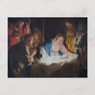 Adoration of the shepherds - Honthorst - Christmas Holiday Postcard