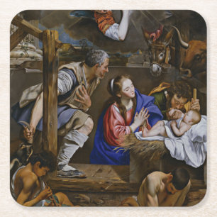 Adoration of the Shepherds - Juan Bautista Maino Square Paper Coaster