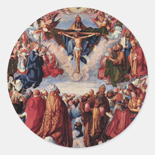 Adoration of the Trinity by Albrecht Durer, 1511 Classic Round Sticker (Front)