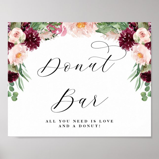 Adore Floral Doughnut Bar Calligraphy Wedding Sign (Front)