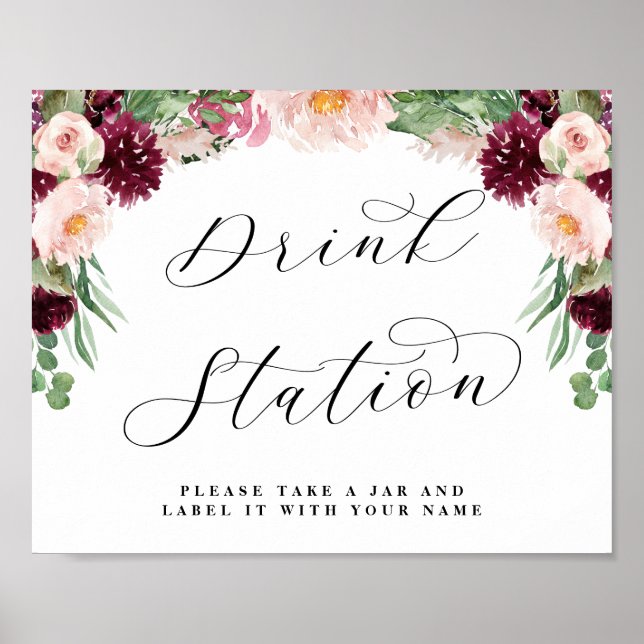 Adore Floral Drink Station Chic Wedding Sign (Front)