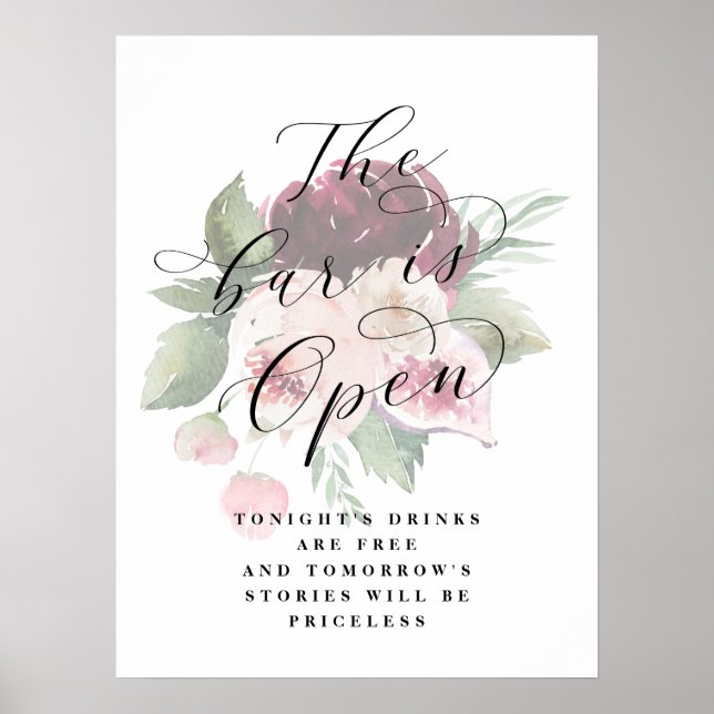 Adore Floral Open Bar Wedding Reception Sign (Front)