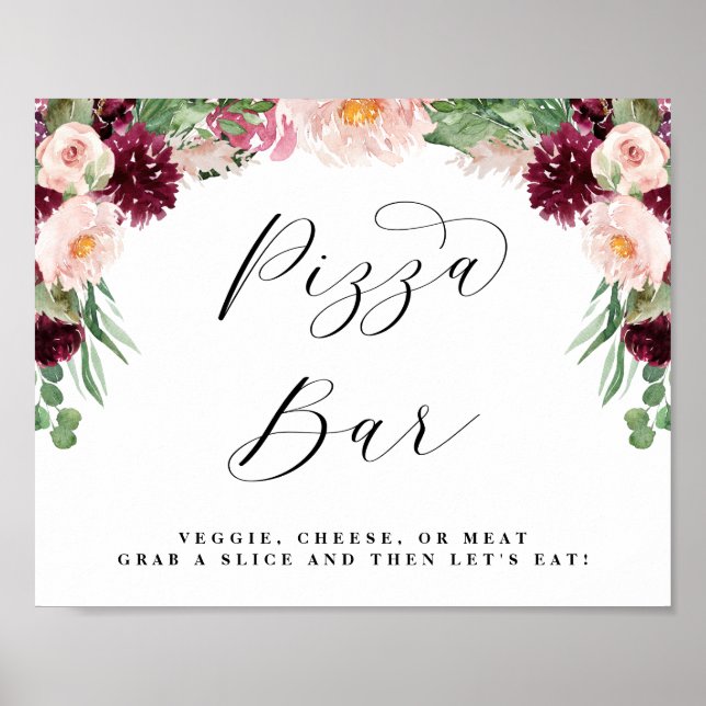 Adore Floral Pizza Buffet Script Wedding Sign (Front)