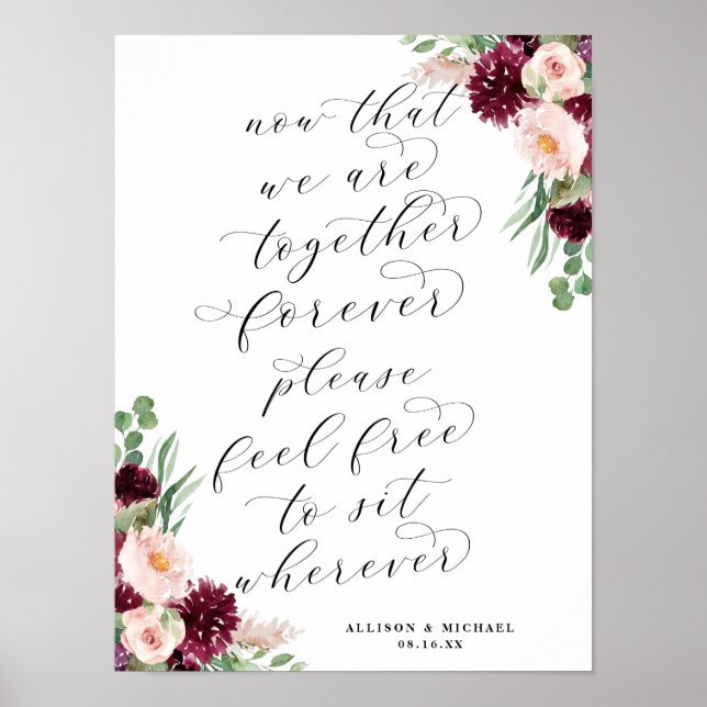 Adore | Floral Script Reception Guest Seating Sign (Front)