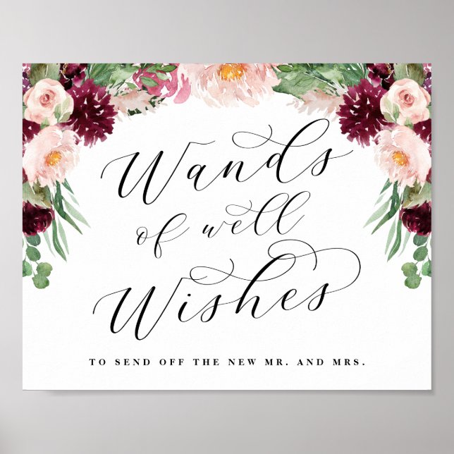 Adore Floral Wand Streamers Send Off Wedding Sign (Front)