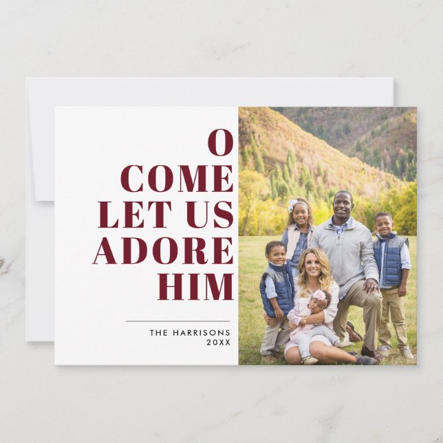 Adore Him Modern Religious Photo Holiday Card (Front)