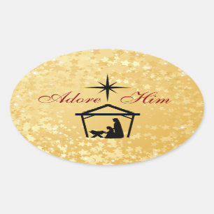 Adore Him - Nativity Scene Christmas Stickers