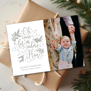 Adore Him Photo Christmas Flat Card Grey