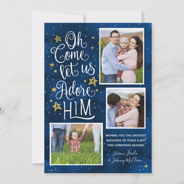 Adore Him | Religious Christmas Photo Card (Front)