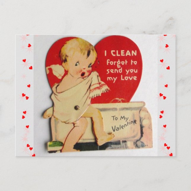 Adoreable Toddler Takes Bath Vintage Valentine Postcard (Front)