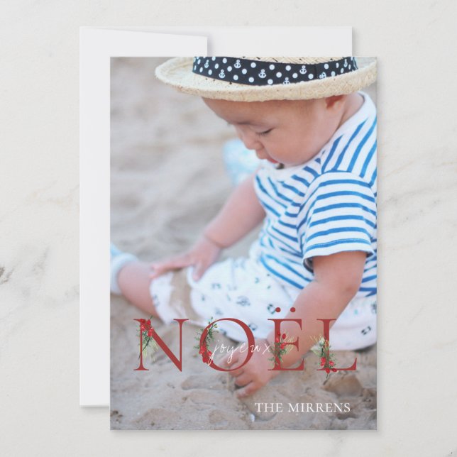 Adorned Botanical NOEL Holiday Photo Card (Front)