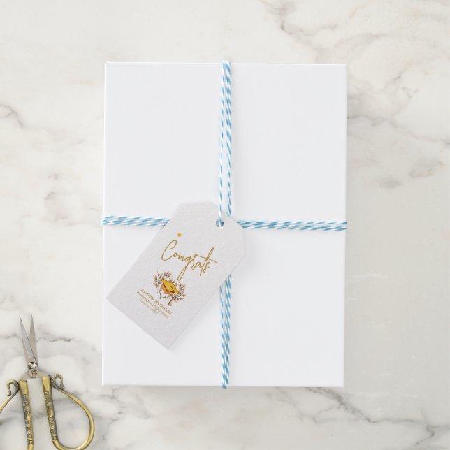 Adorned Congrats Golden Cap Graduation Gift Tag (With Twine)