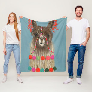 Adorned Llama - Brown Fleece Blanket