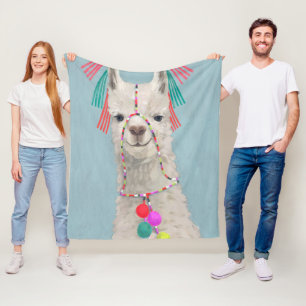 Adorned Llama - White Fleece Blanket