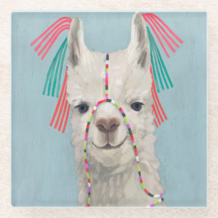 Adorned Llama - White Glass Coaster