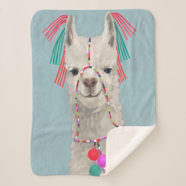 Adorned Llama - White Sherpa Blanket (Front)