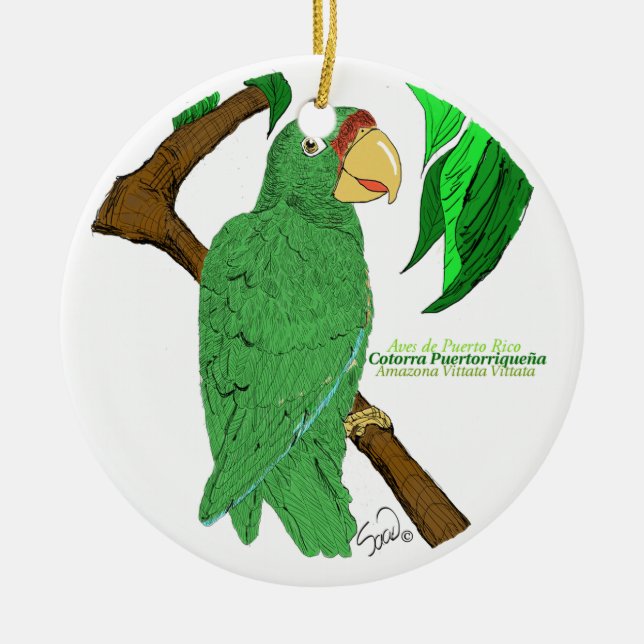 Adorno Cotorra de Puerto Rico Ceramic Tree Decoration (Front)