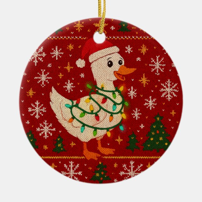 Adorno de cerámica Funny Christmas Goose Ornament  (Front)
