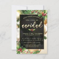 Adornos Dorados Invitación a una Ceña Navideña