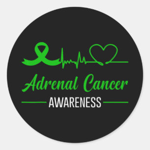 Adrenal Cancer Awareness Green Ribbon Heartbeat Lo Classic Round Sticker