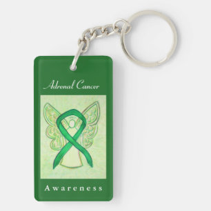 Adrenal Cancer Awareness Green Ribbon Keychain