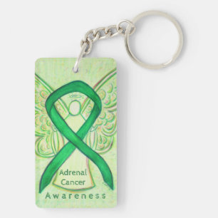 Adrenal Cancer Awareness Green Ribbon Keychain