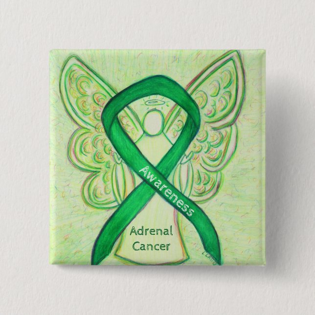 Adrenal Cancer Green Awareness Ribbon Angel Pin (Front)