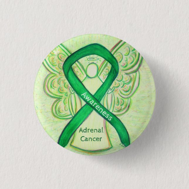 Adrenal Cancer Green Awareness Ribbon Angel Pin (Front)