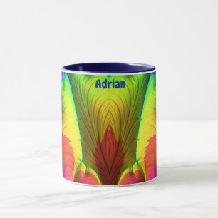 ADRIAN ~ 3D Fractal ~ Pink, Yellow Red and Blue Mug