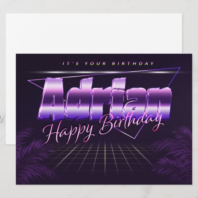 Adrian name First name lila retro card birthday (Front/Back)