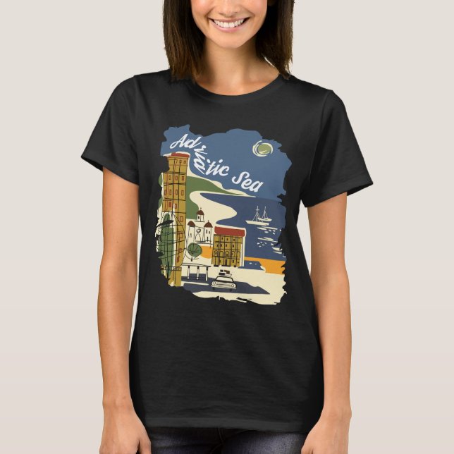 Adriatic Sea Coast Harbour Retro Travel T-Shirt (Front)