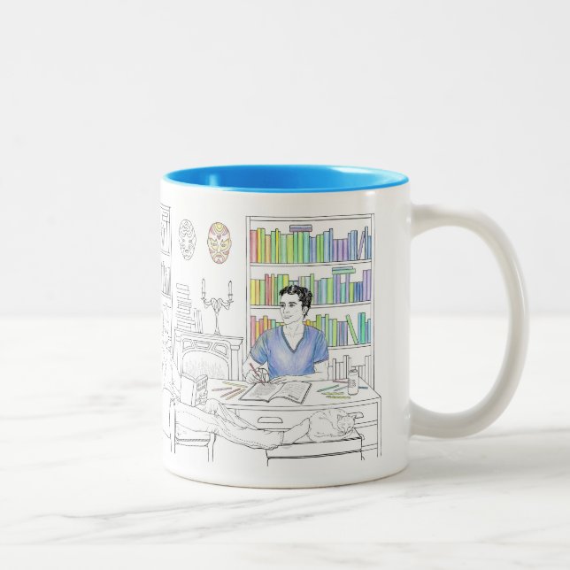 Adrien and Jake colouring book mug (with quote) (Right)